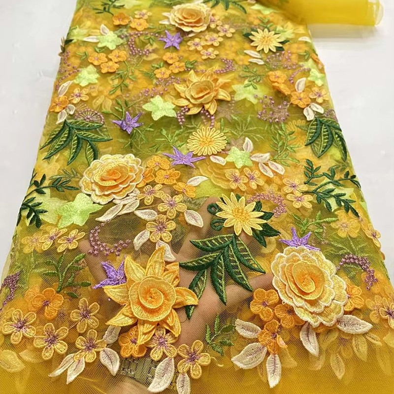 Textile And Sewing Supply - Tecido de Tule Bordado Floral 3D