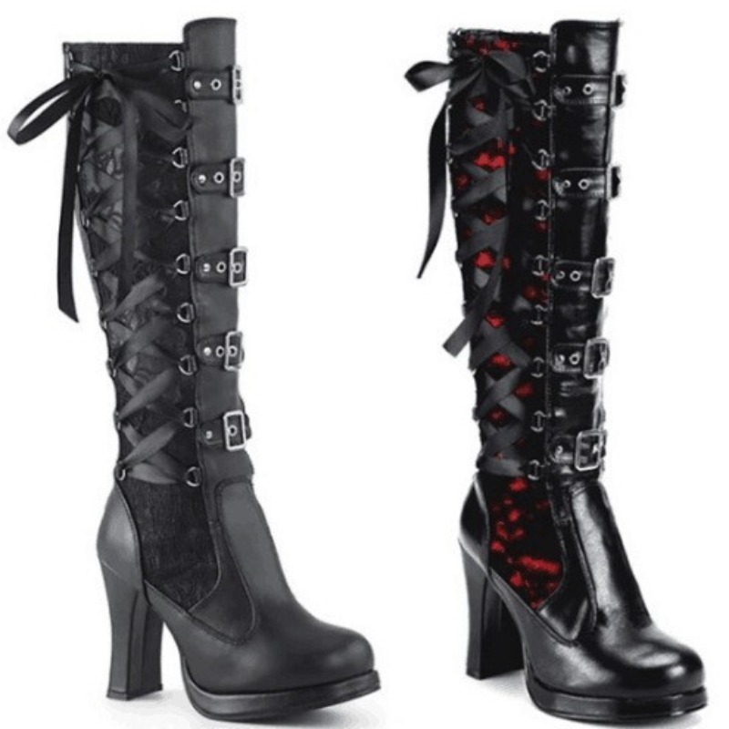 Sewing Garment - Botas Femininas Estilo Punk Gótico de