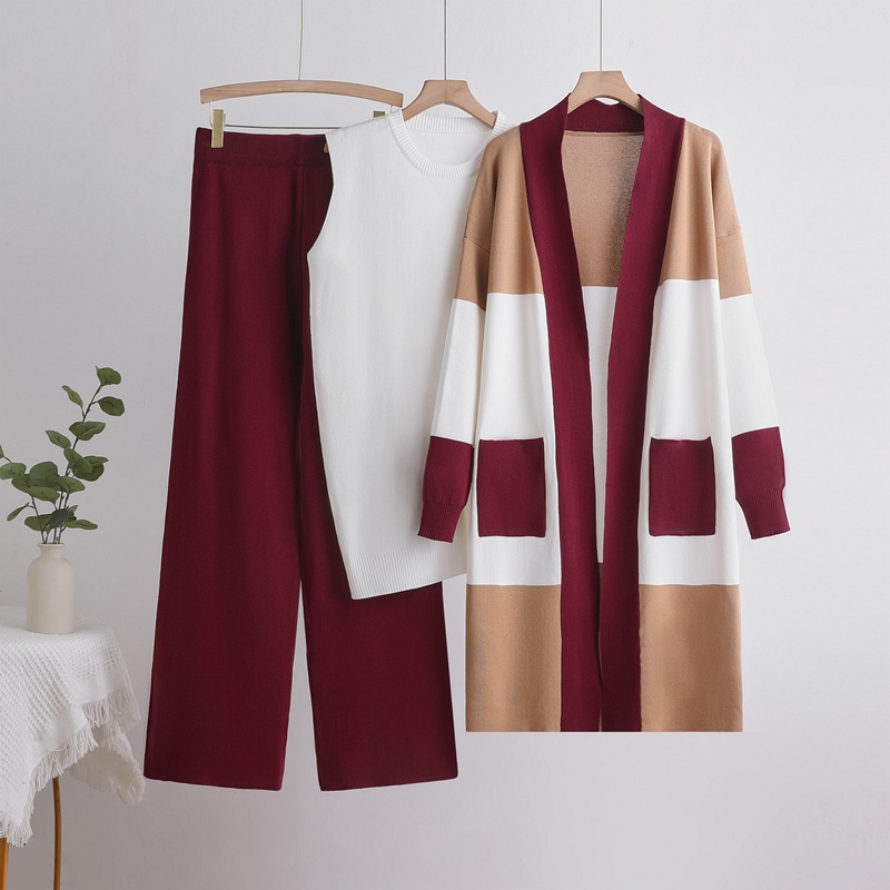 Mulheres malha três peças conj - Sewing Vest avaliação e preço