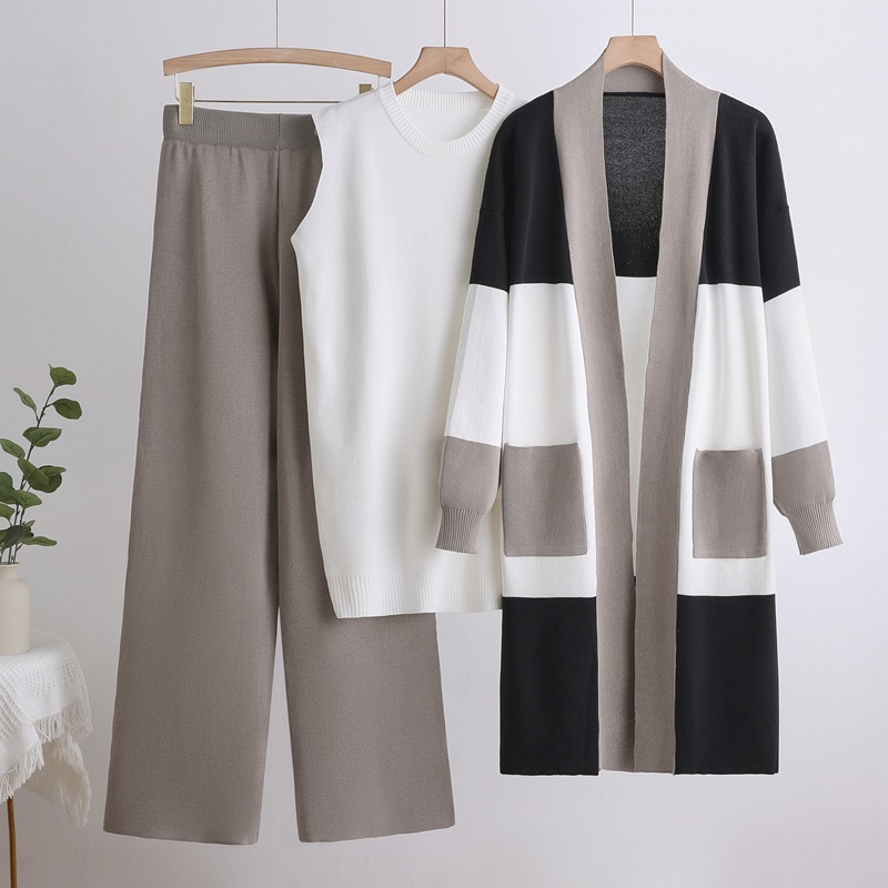 Mulheres malha três peças conj - Sewing Vest avaliação e preço