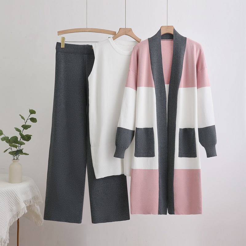 Mulheres malha três peças conj - Sewing Vest avaliação e preço